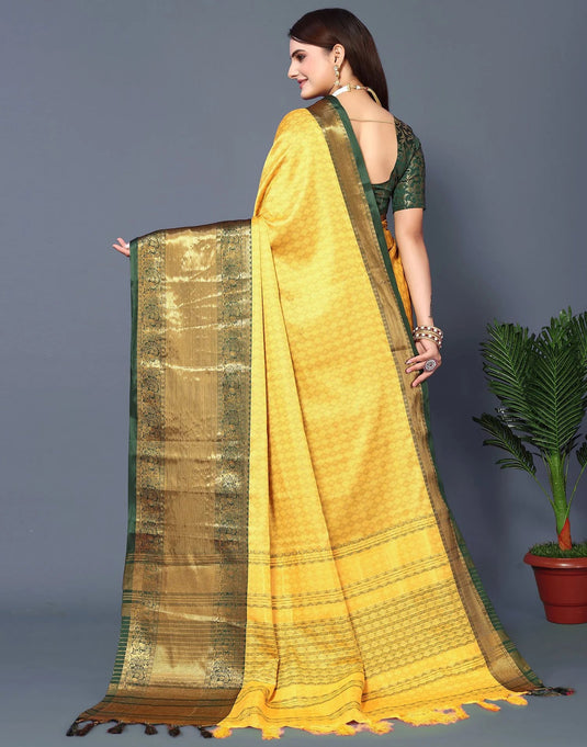 Villagius Jaccard Jaccard Embellished Zari Work Partywear Cotton Silk Yellow Colour Isaro_Yellow Saree