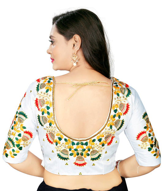 Villagius Navratra Speacial Embrodered Off White Unstiched Blouse