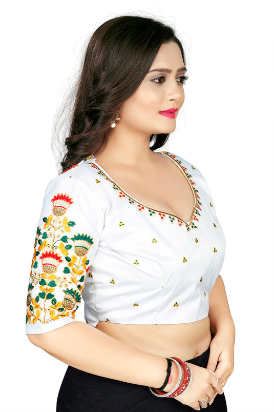 Villagius Navratra Speacial Embrodered Off White Unstiched Blouse