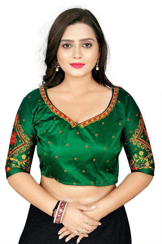 Villagius Garba Speacial Embrodered Green Unstiched Blouse