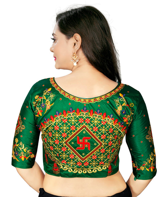 Villagius Garba Speacial Embrodered Green Unstiched Blouse
