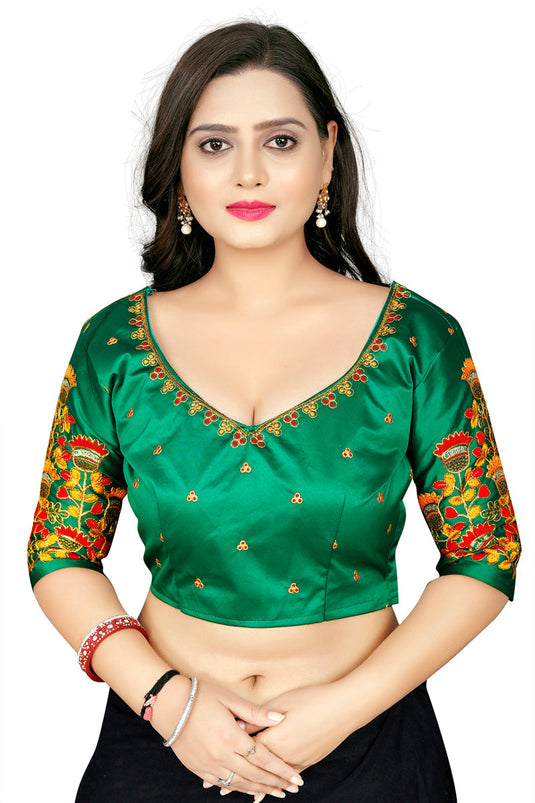 Villagius Navratra Wear Speacial Embrodered Green Unstiched Blouse