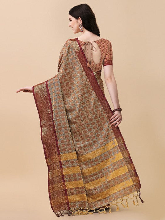 Villagius Woven Zari Border Everyday Cotton Silk Beige Color JUTH1_CHIKU Saree