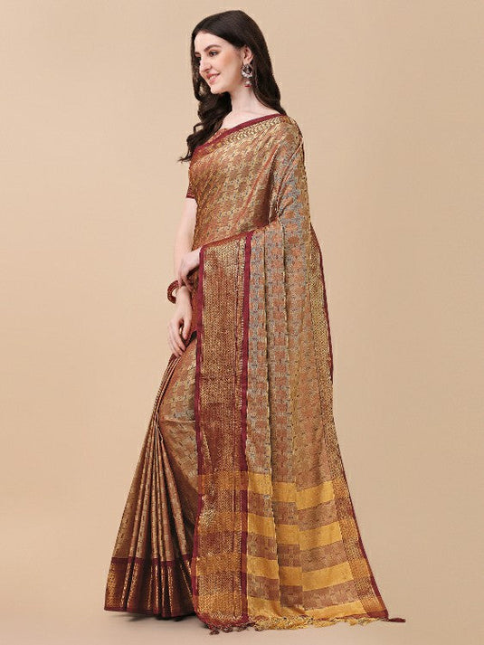 Villagius Woven Zari Border Everyday Cotton Silk Beige Color JUTH1_CHIKU Saree