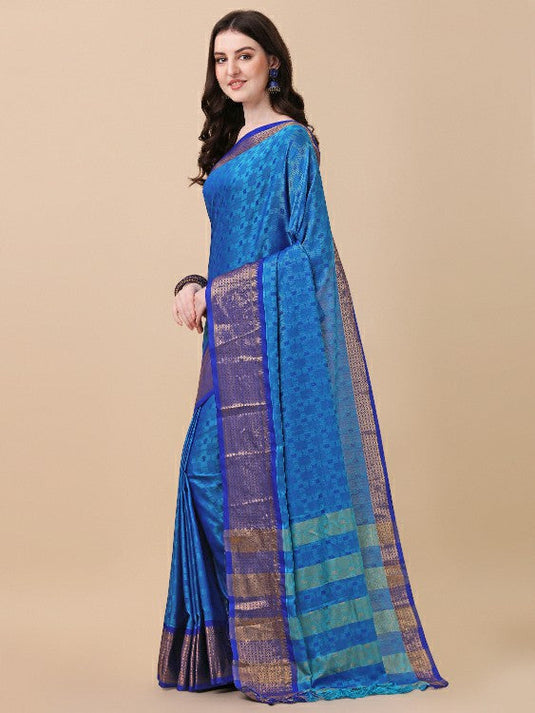 Villagius Woven Zari Border Everyday Cotton Silk Turquoise Color JUTH1_FIROZI Saree