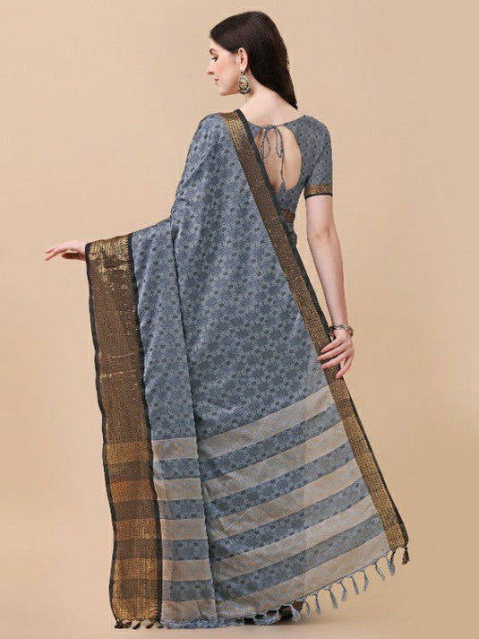 Villagius Woven Zari Border Everyday Cotton Silk Grey Color JUTH1_GREY Saree