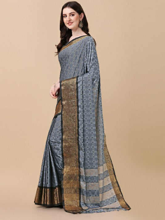 Villagius Woven Zari Border Everyday Cotton Silk Grey Color JUTH1_GREY Saree