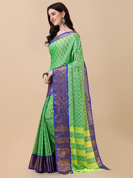 Villagius Woven Zari Border Everyday Cotton Silk Parrot Color JUTH1_PARROT Saree