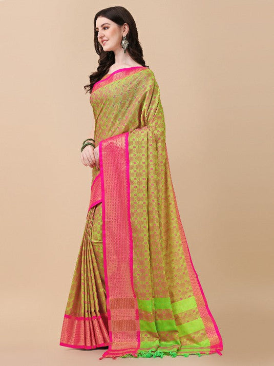 Villagius Woven Zari Border Everyday Cotton Silk Pista Color JUTH1_PISTA Saree