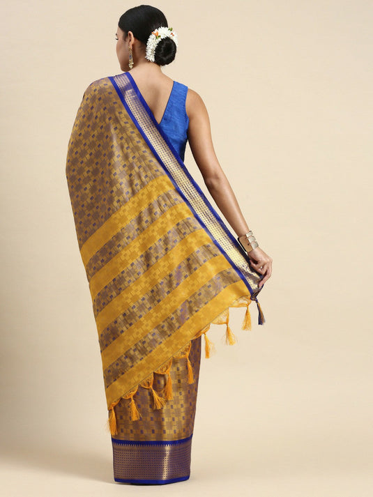 Villagius Woven Zari Border Everyday Cotton Silk Blue Color JUTHH_GOLDBLUE Saree