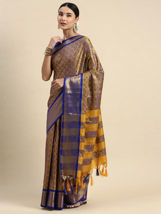 Villagius Woven Zari Border Everyday Cotton Silk Blue Color JUTHH_GOLDBLUE Saree