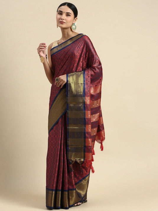 Villagius Woven Zari Border Everyday Cotton Silk Red Color JUTHH_RED Saree