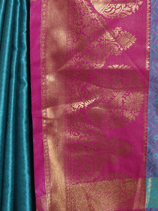 Villagius Jaccard Jaccard Embellished Zari Work Partywear Cotton Silk Turquoise Colour Kajal_Firozi Saree