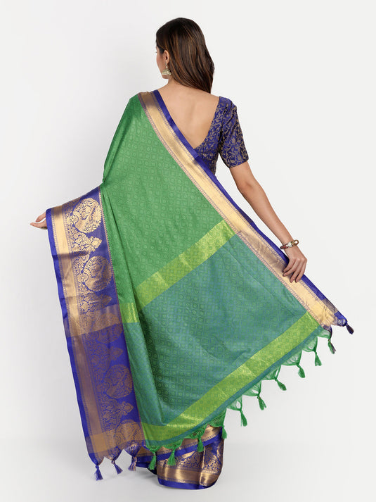 Villagius Jaccard Jaccard Embellished Zari Work Partywear Cotton Silk Green Colour Kajal_Green Saree