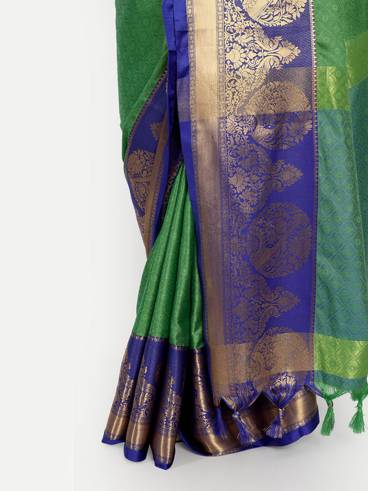 Villagius Jaccard Jaccard Embellished Zari Work Partywear Cotton Silk Green Colour Kajal_Green Saree