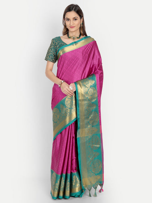 Villagius Jaccard Jaccard Embellished Zari Work Partywear Cotton Silk Pink Colour Kajal_Pink Saree