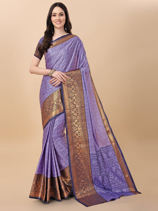 Villagius Jaccard Jaccard Embellished Zari Work Partywear Cotton Silk Purple Colour Kalki_Purple Saree