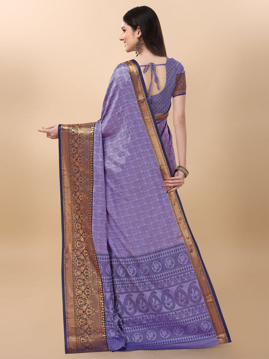 Villagius Jaccard Jaccard Embellished Zari Work Partywear Cotton Silk Purple Colour Kalki_Purple Saree