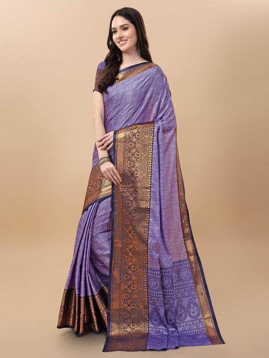 Villagius Jaccard Jaccard Embellished Zari Work Partywear Cotton Silk Purple Colour Kalki_Purple Saree