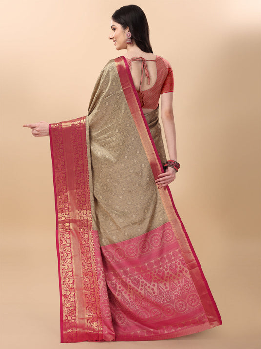 Villagius Jaccard Jaccard Embellished Zari Work Partywear Cotton Silk Beige Colour Kanta_Chiku Saree