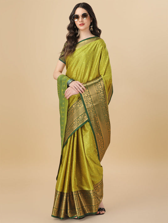 Villagius Jaccard Jaccard Embellished Zari Work Partywear Cotton Silk Lime Colour Kanta_Lemon Saree