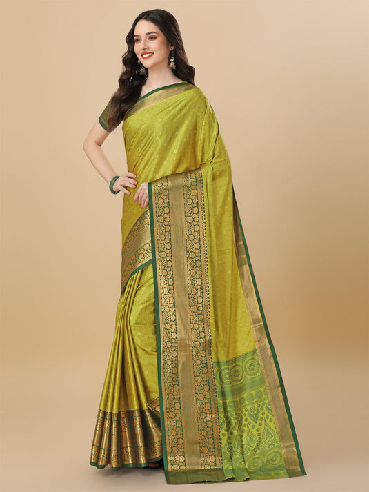 Villagius Jaccard Jaccard Embellished Zari Work Partywear Cotton Silk Lime Colour Kanta_Lemon Saree