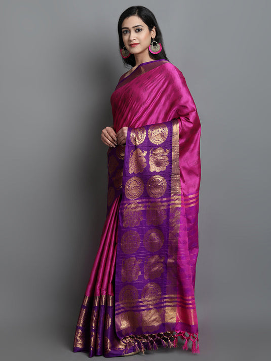 Villagius Jaccard Jaccard Embellished Zari Work Partywear Cotton Silk Pink Colour Karisma_Rani Saree