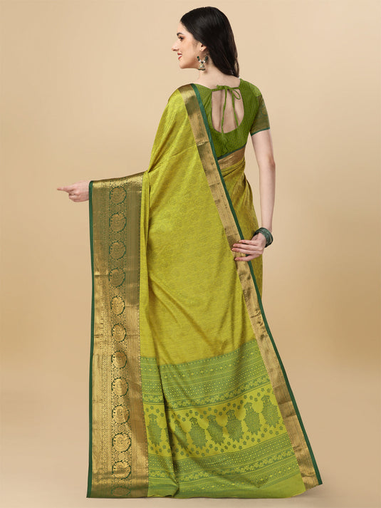 Villagius Jaccard Jaccard Embellished Zari Work Partywear Cotton Silk Lime Colour Kasmiri_Lemon Saree