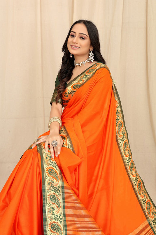 Villagius Woven Zari Border Everyday Cotton Silk Orange Color KERI_ORANGE Saree