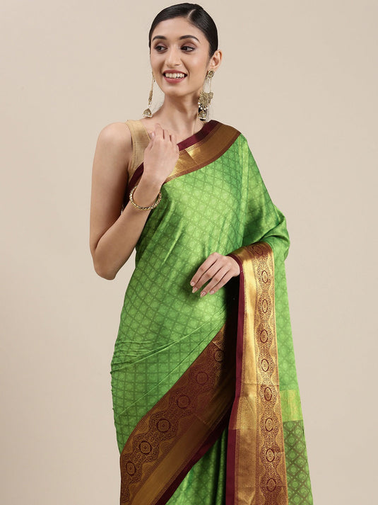 Villagius Jaccard Jaccard Embellished Zari Work Partywear Cotton Silk Parrot Colour Kgf_Parrot Saree