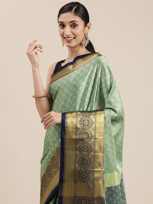 Villagius Jaccard Jaccard Embellished Zari Work Partywear Cotton Silk Pista Colour Kgf_Pista Saree