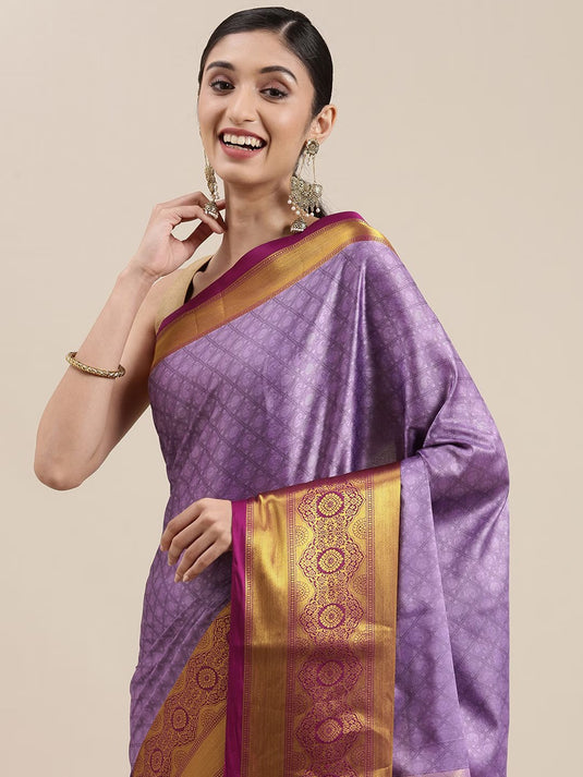 Villagius Jaccard Jaccard Embellished Zari Work Partywear Cotton Silk Purple Colour Kgf_Purple Saree