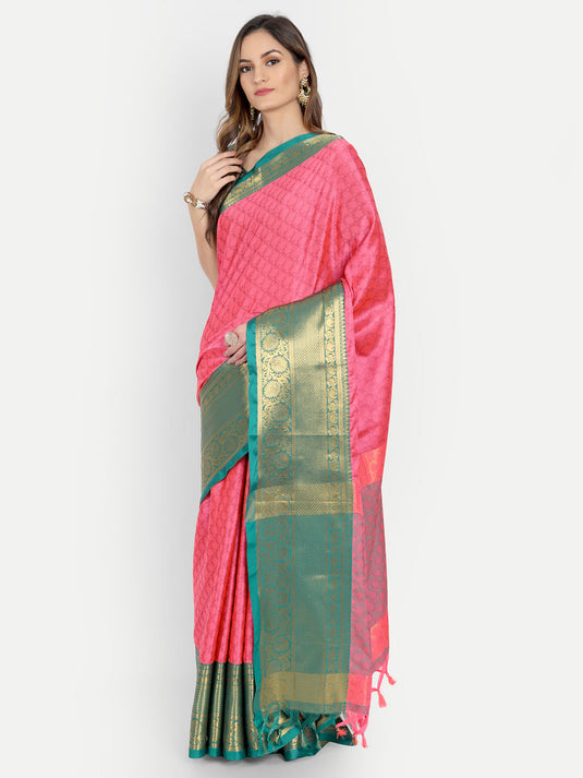 Villagius Jaccard Jaccard Embellished Zari Work Partywear Cotton Silk Gajari Colour Malisha_Gajari Saree