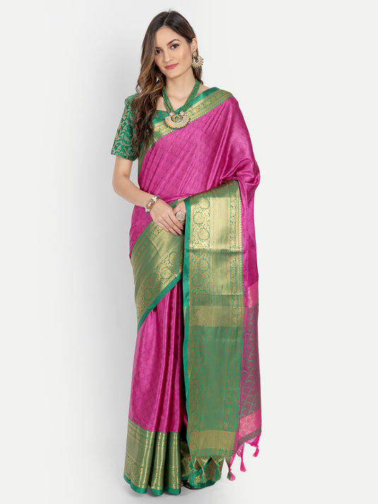 Villagius Jaccard Jaccard Embellished Zari Work Partywear Cotton Silk Pink Colour Malisha_Pink Saree