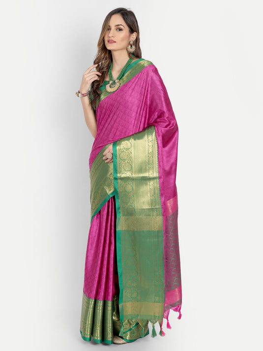 Villagius Jaccard Jaccard Embellished Zari Work Partywear Cotton Silk Pink Colour Malisha_Pink Saree