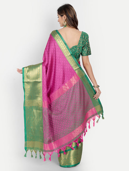 Villagius Jaccard Jaccard Embellished Zari Work Partywear Cotton Silk Pink Colour Malisha_Pink Saree