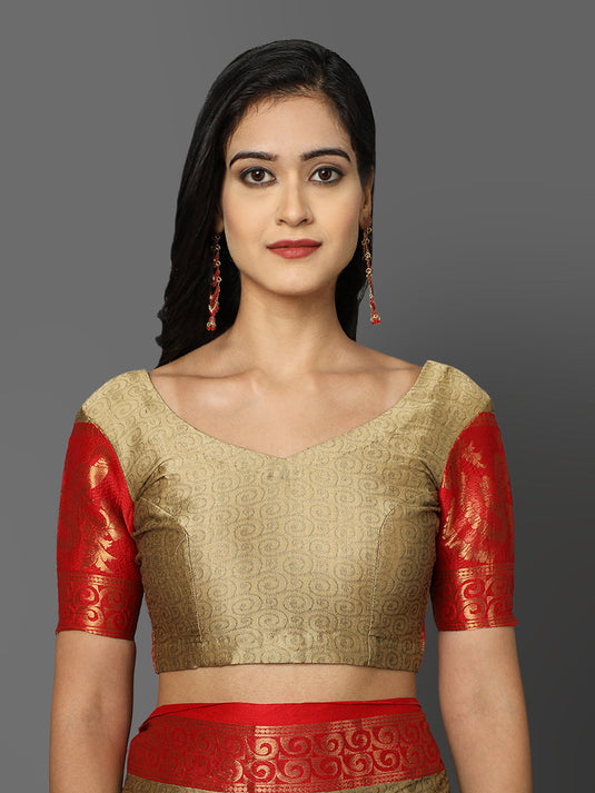 Villagius Jaccard Jaccard Embellished Zari Work Partywear Cotton Silk Beige Colour Minamore_Chiku Saree