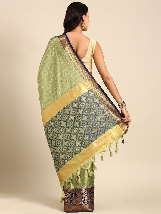 Villagius Jaccard Jaccard Embellished Zari Work Partywear Cotton Silk Olive Colour Minoo_Olive Saree