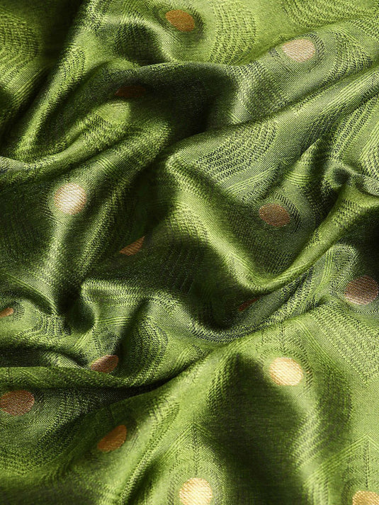 Villagius Jaccard Jaccard Embellished Zari Work Partywear Cotton Silk Dark Green Colour Mino_Mahendi Saree