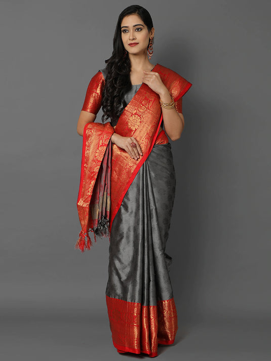 Villagius Jaccard Jaccard Embellished Zari Work Partywear Cotton Silk Grey Colour Pankhudi_Grey Saree