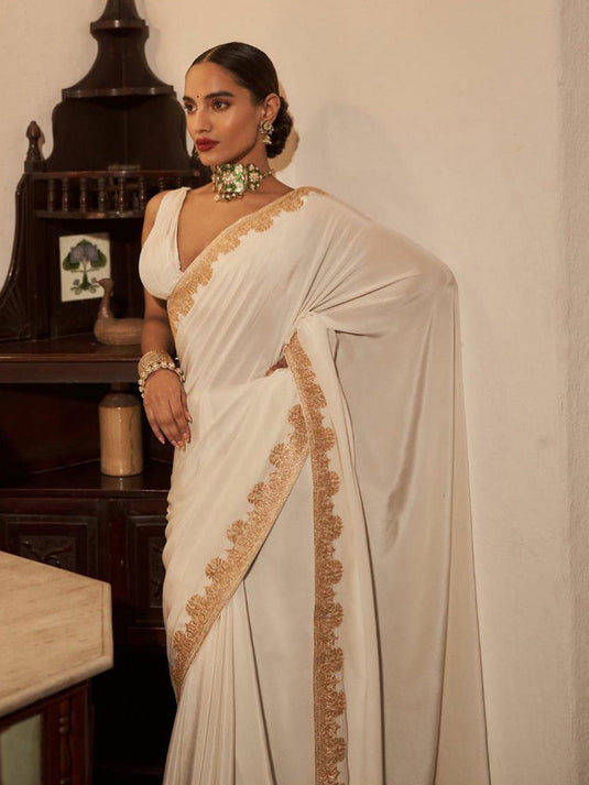 Elegant Festive Bliss Pure Satin Silk Embroidery Work Saree with Timeless Appeal