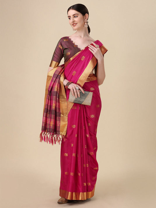 Villagius Jaccard Jaccard Embellished Zari Work Partywear Cotton Silk Pink Colour Ram_Pink Saree