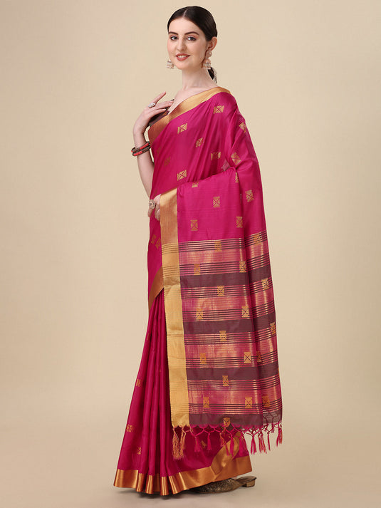 Villagius Jaccard Jaccard Embellished Zari Work Partywear Cotton Silk Pink Colour Ram_Pink Saree