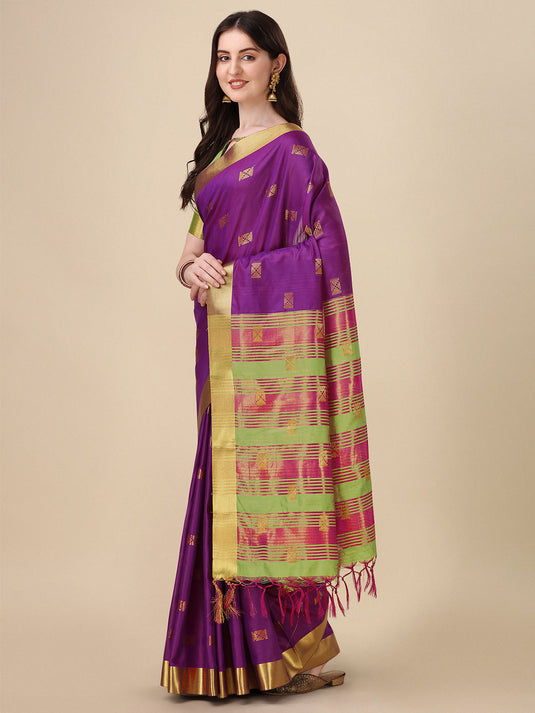 Villagius Jaccard Jaccard Embellished Zari Work Partywear Cotton Silk Purple Colour Ram_Purple Saree