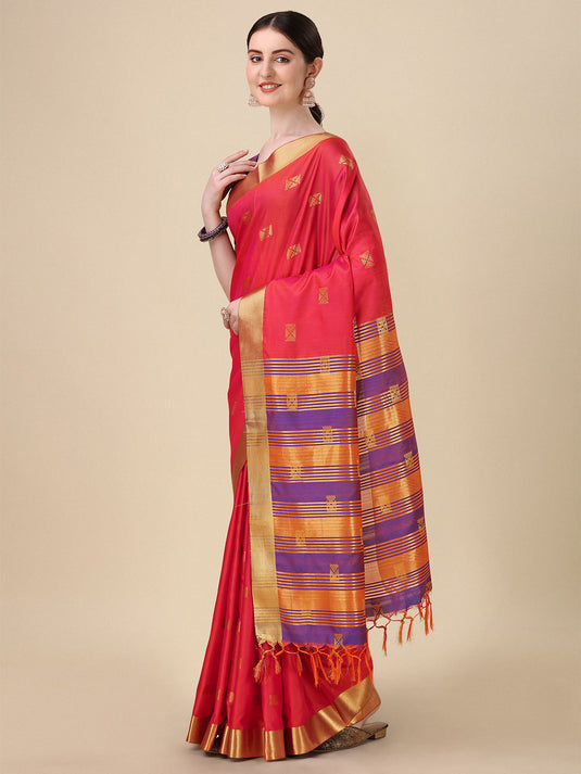 Villagius Jaccard Jaccard Embellished Zari Work Partywear Cotton Silk Red Colour Ram_Red Saree