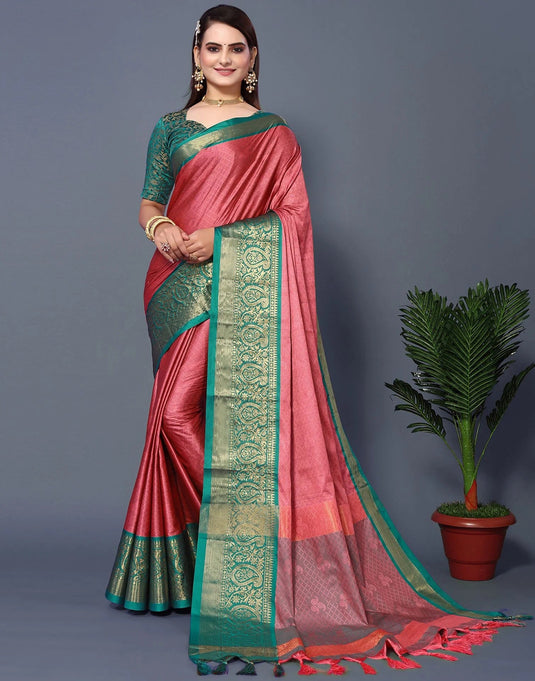 Villagius Jaccard Jaccard Embellished Zari Work Partywear Cotton Silk Gajari Colour Rubina_Gajarirama Saree