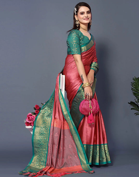 Villagius Jaccard Jaccard Embellished Zari Work Partywear Cotton Silk Gajari Colour Rubina_Gajarirama Saree