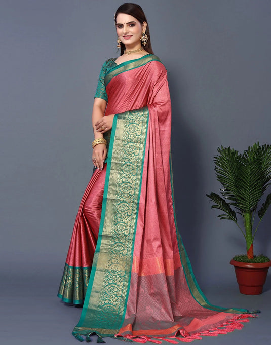 Villagius Jaccard Jaccard Embellished Zari Work Partywear Cotton Silk Gajari Colour Rubina_Gajarirama Saree