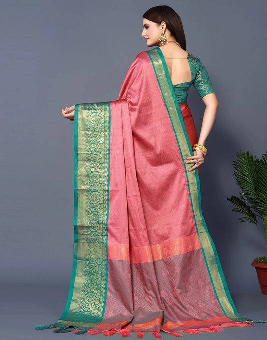 Villagius Jaccard Jaccard Embellished Zari Work Partywear Cotton Silk Gajari Colour Rubina_Gajarirama Saree