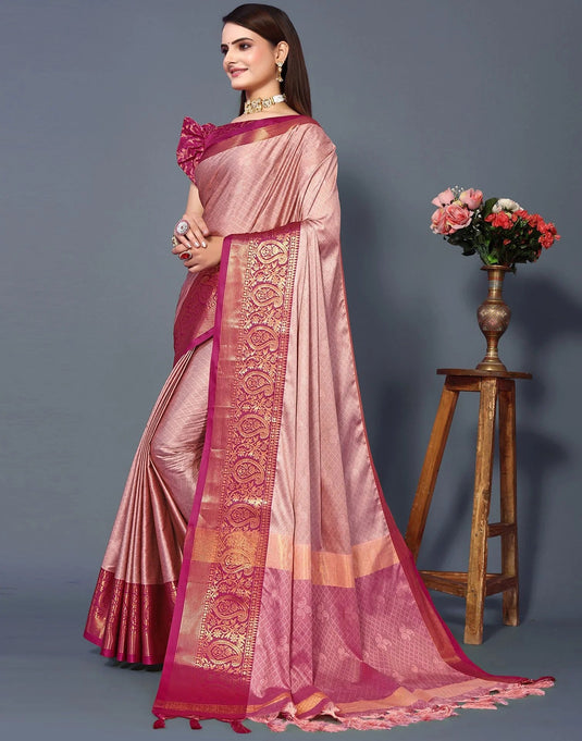 Villagius Jaccard Jaccard Embellished Zari Work Partywear Cotton Silk Peach Colour Rubina_Peachkumkum Saree